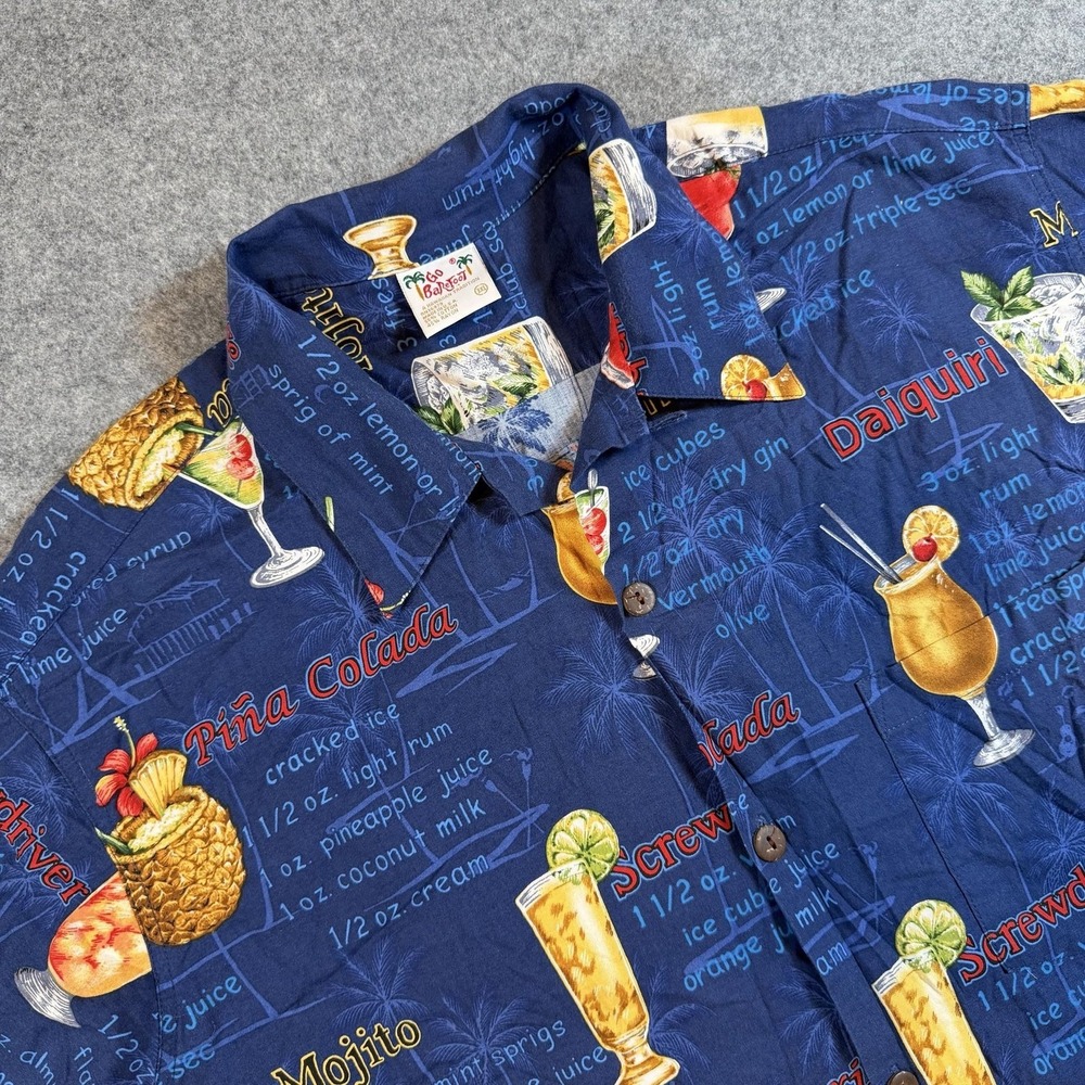 Go Barefoot Shirt Mens 3XL Blue Cocktail Recipe Hawaiian Short Sleeve Button Up